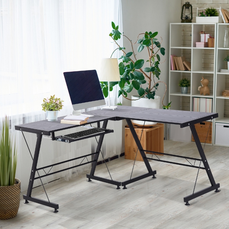 HOMCOM® STOLIK KOMPUTEROWY BIURKO MIEJSCE PRACY MDF stal czarny 210 x 50 x 73,5 cm