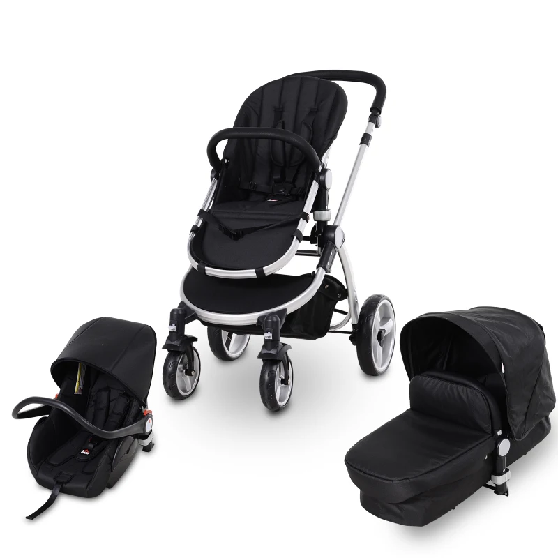HOMCOM® Wózek Dziecięcy 3 w 1 Buggy Gondola Fotelik Samochodowy Ciemnoszary
