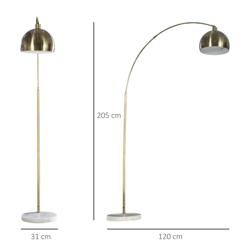 Lampa łukowa z regulowanym kloszem E27 lampa podłogowa łukowa podstawa z marmuru metal