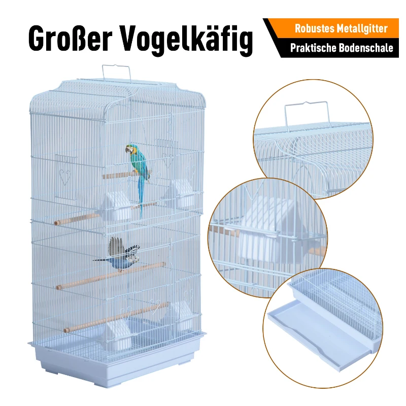 PawHut® KLATKA DLA PTAKÓW WOLIERA DLA PAPUG PAPUŻKA FALISTA Z RUCHOMYM STOJAKIEM biała 47,5x37x153 cm