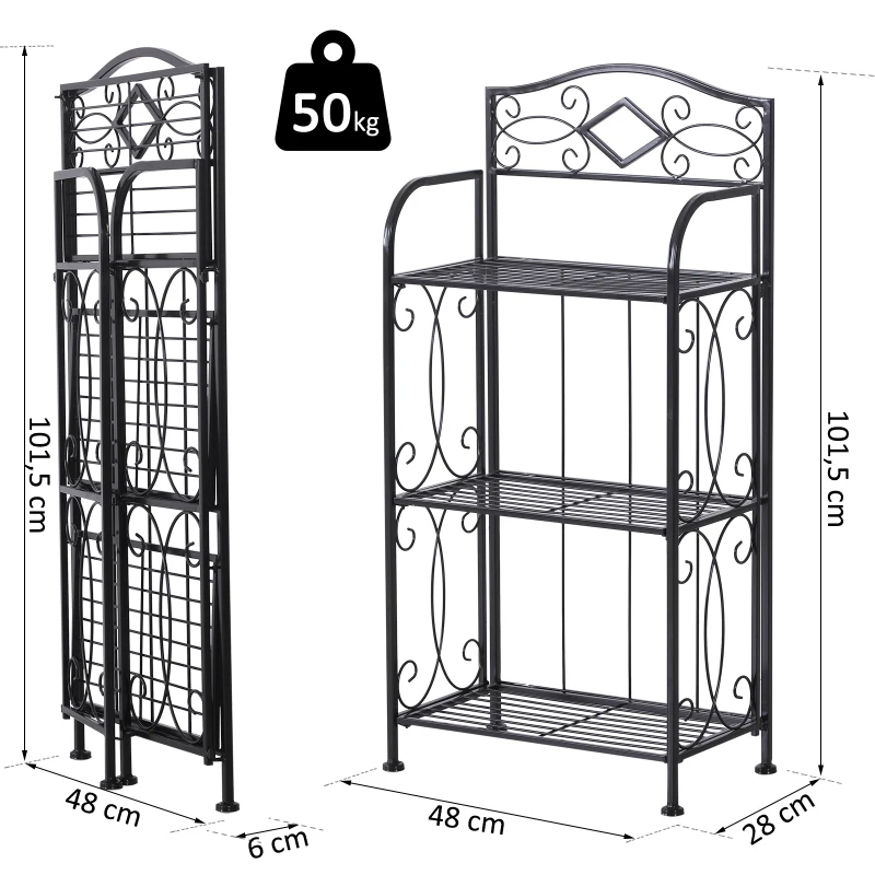 HOMCOM® REGAŁ STOJĄCY NA KSIĄŻKI PRZECHOWYWANIE ROŚLIN BUTÓW SKŁADANY metal czarny 48 x 28 x 101,5 cm