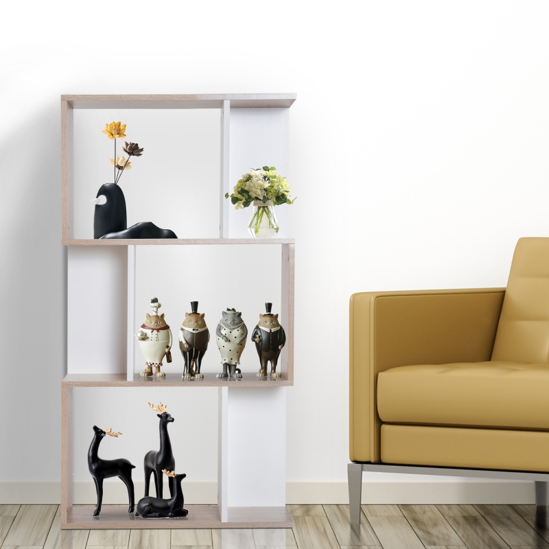 HOMCOM® REGAŁ NA KSIĄŻKI STYL SKANDYNAWSKI KSZTAŁT LITERY S 3 POZIOMY