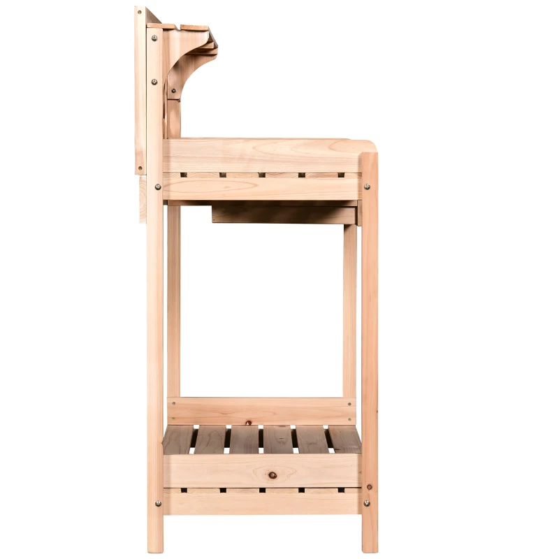 Outsunny® Stół do Sadzenia Roślin Ogrodowy na Taras Balkon 2 Półki Szuflada Lite Drewno