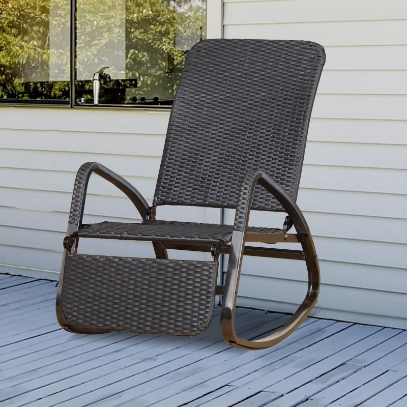 Outsunny® Krzesło Bujane Fotel z Podnóżkiem 3-stopniowa Regulacja Oparcia Pe Rattan Czarne
