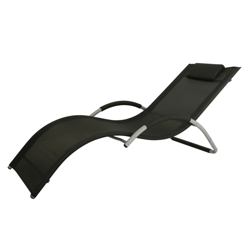 Outsunny® LEŻAK OGRODOWY Z ZAGŁÓWKIEM ERGONOMICZNY ODPORNY NA WARUNKI ATMOSFERYCZNE aluminium czarny 168 x 63 x 68 cm