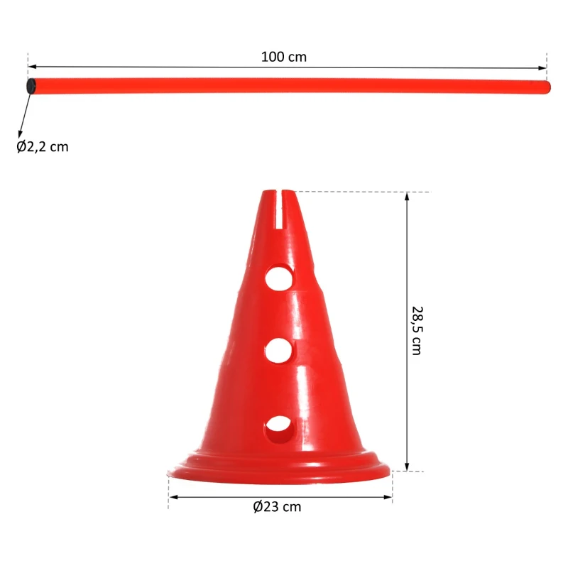 PawHut TOR PRZESZKÓD DLA PSA AGILITY 6 PACHOŁKÓW + 3 DRĄŻKI  30CM czerwony