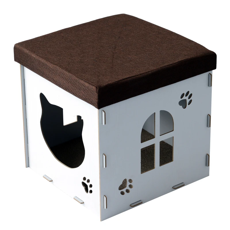 PawHut® DOMEK DLA KOTA SCHOWEK TABORET KOSTKA DO SIEDZENIA biały