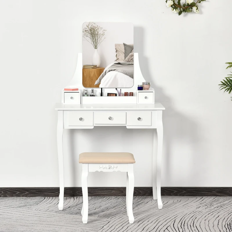 Toaletka stolik na kosmetyki z taboretem lustrem i 5 szufladkami kolor biały
