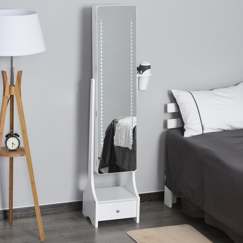 Szafka na biżuterię 2 w 1 LED regał na biżuterię szafka z lustrem i szufladą kolor biały