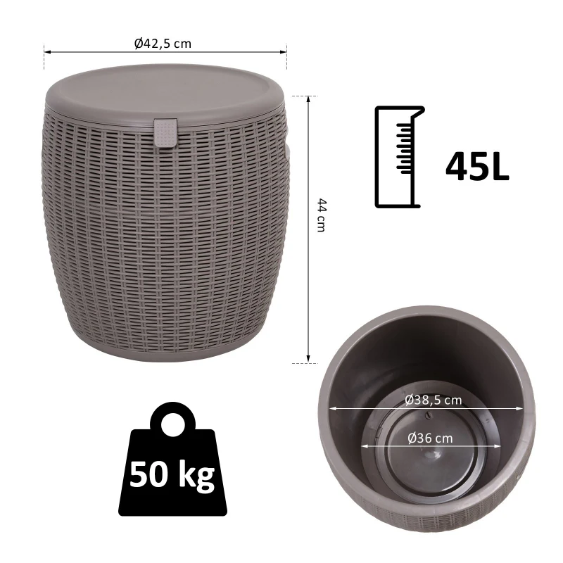 Outsunny® Stolik Wiaderko na Lód Pojemnik na Lód z Pokrywą 45l 2 w 1 Chłodziarka do Napojów PP Szary