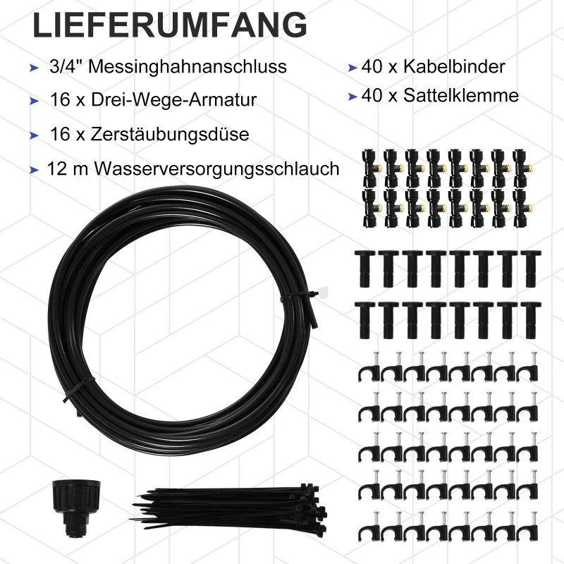 Outsunny® System Nawadniania Chłodzenia Mgiełką Natryskową Outdoor Mosiądz Nawadnianie Kropelkowe