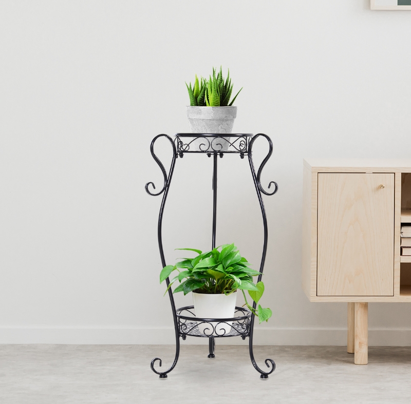 Outsunny® Kwietnik Stojak Ogrodowy na Rośliny Kwiaty Schodki 2 Półki Metal Czarny