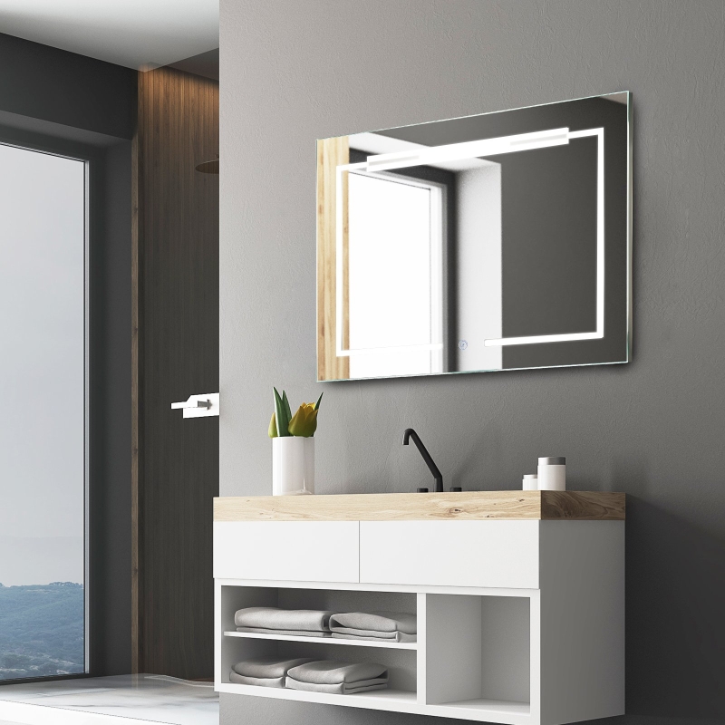 Kleankin® Lustro Wiszące Łazienkowe Led Antyparowe Włącznik Dotykowy Aluminium 70 X 50 Cm