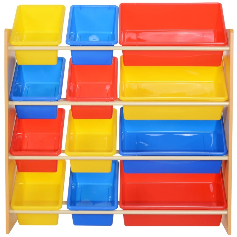 HOMCOM® REGAŁ DLA DZIECI POKÓJ DZIECIĘCY PRZECHOWYWANIE 12 SKRZYNEK ZAOKRĄGLONE BRZEGI kolorowy 86 x 26,5 x 78 cm