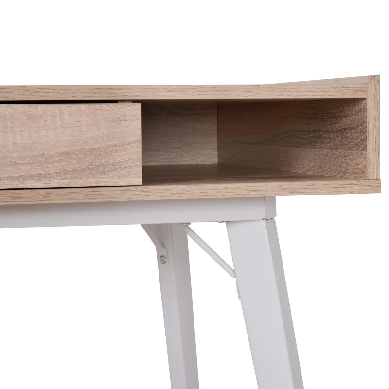 HOMCOM® BIURKO KOMPUTEROWE PC LAPTOP OTWORY NA KABLE drewno + metal naturalny + biały 100 x 60 x 77 cm