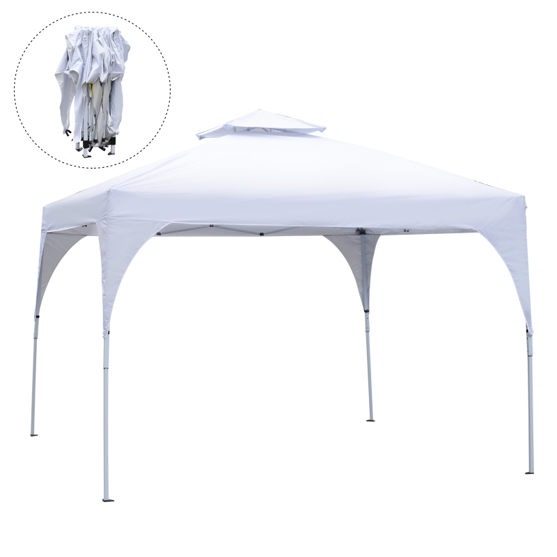 Outsunny® PAWILON OGRODOWY IMPREZOWY BIESIADNY PODWÓJNY DACH odporny na promieniowanie UV i wodę metal + Oxford biały 3 x 3 x 2,75 m