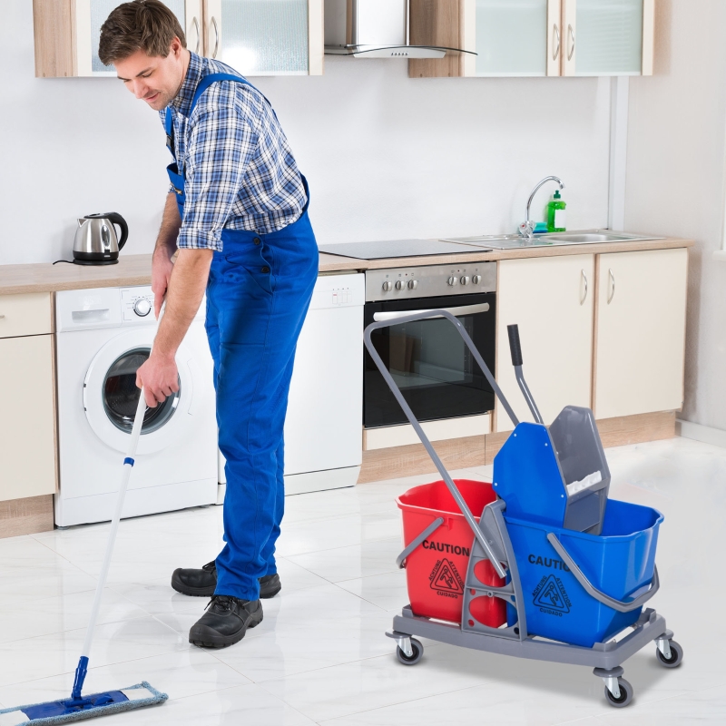 Wózek do sprzątania wózek sprzątający wózek do mycia z 2 wiadrami wózek systemowy z 4 kółkami