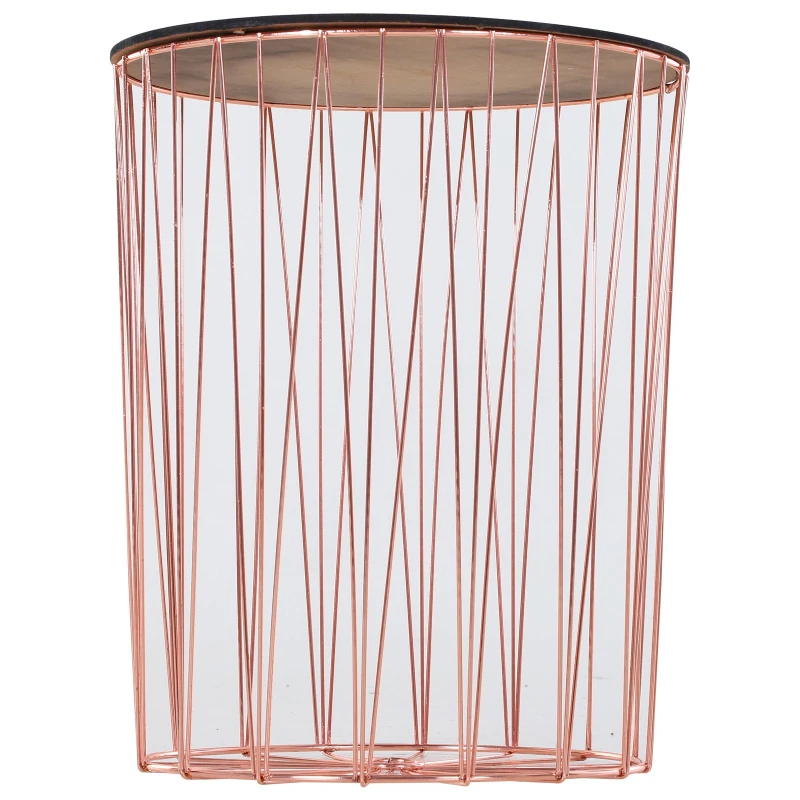 Stolik ze schowkiem HOMCOM, zestaw 2 szt., metalowy kosz z drewnianą pokrywą, stolik nocny, różowe złoto, Ø 40,7 x 49,5 cm, Ø 33,8 x 40,8 cm