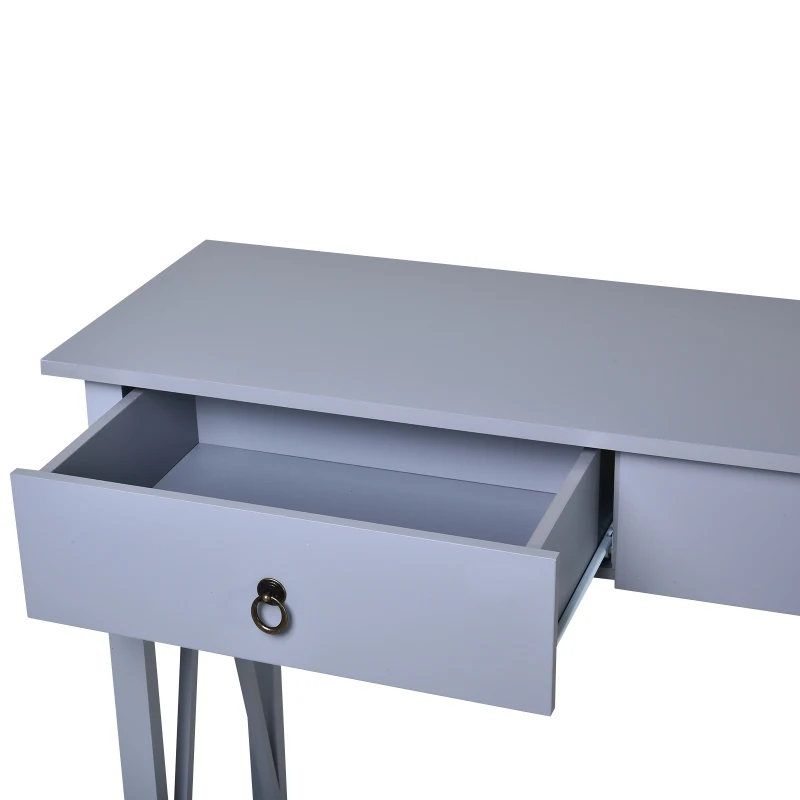 Homcom® Stolik Konsola z 2 Szufladami Kredens Przedpokój Lite Drewno Szary