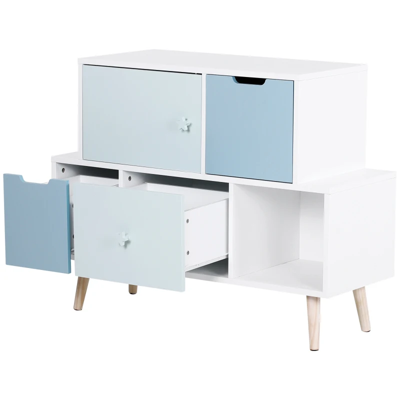 HOMCOM® Szafka Do Pokoju Dziecięcego 3 Szuflady Komoda Do Przechowywania Płyta MDF Niebieska