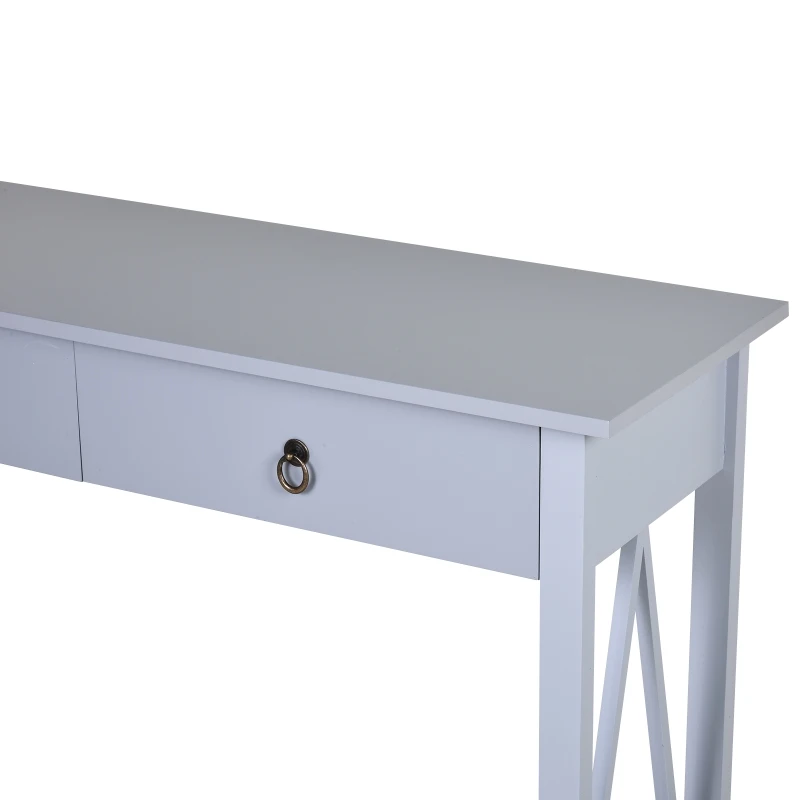 Homcom® Stolik Konsola z 2 Szufladami Kredens Przedpokój Lite Drewno Szary