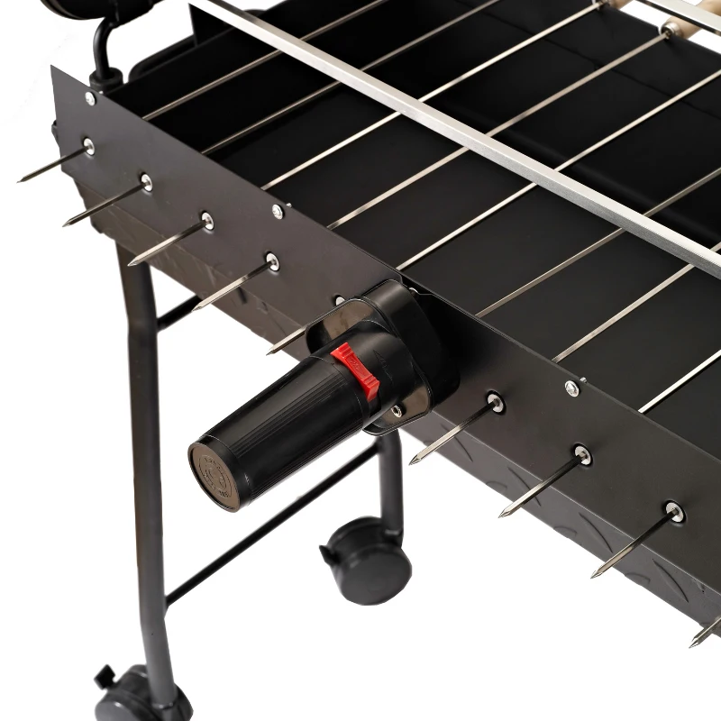Outsunny® GRILL WĘGLOWY NA KÓŁKACH BBQ ROŻEN OBROTOWY REGULOWANY stal szlachetna czarny