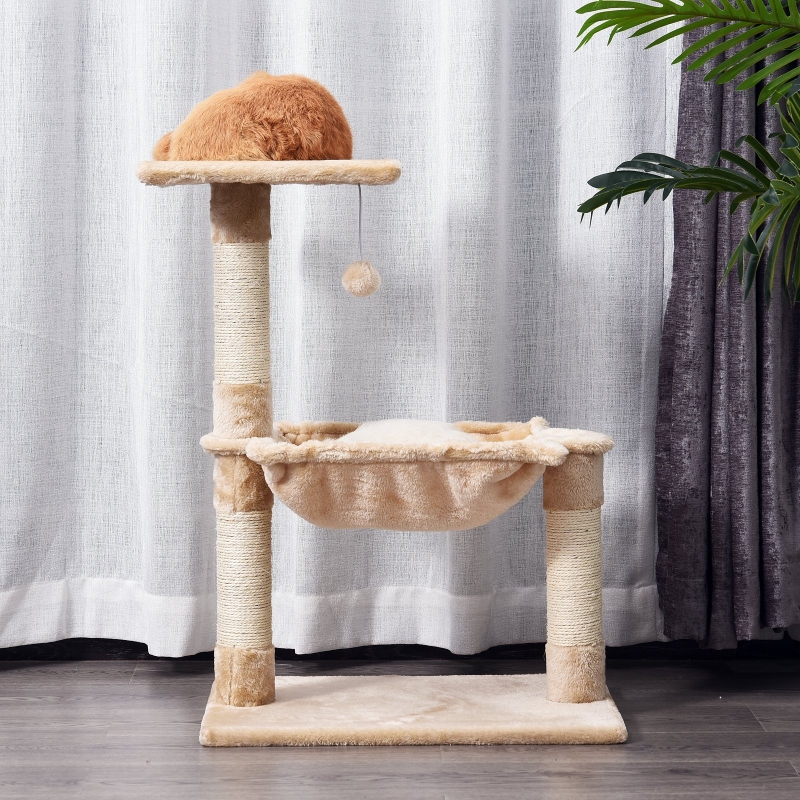 PawHut® DRAPAK ZE SŁUPKIEM SIZALOWYM I HAMAKIEM płyta wiórowa kremowy 50 x 36 x 70 cm