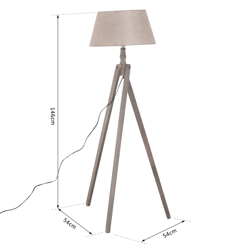 HOMCOM® LAMPA STOJĄCA PODŁOGOWA TRÓJNÓG 40 W styl skandynawski drewno + len beżowa
