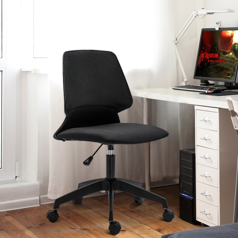 Vinsetto® FOTEL BIUROWY OBROTOWY KÓŁKA REGULACJA WYSOKOŚCI ERGONOMICZNY TAPICEROWANY len czarny 60 x 50 x (84–93) cm