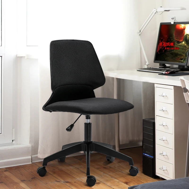 Vinsetto® FOTEL BIUROWY OBROTOWY KÓŁKA REGULACJA WYSOKOŚCI ERGONOMICZNY TAPICEROWANY len czarny 60 x 50 x (84–93) cm