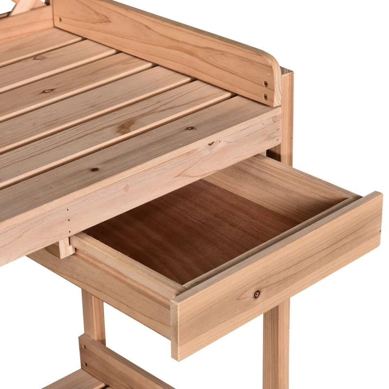 Outsunny® Stół do Sadzenia Roślin Ogrodowy na Taras Balkon 2 Półki Szuflada Lite Drewno
