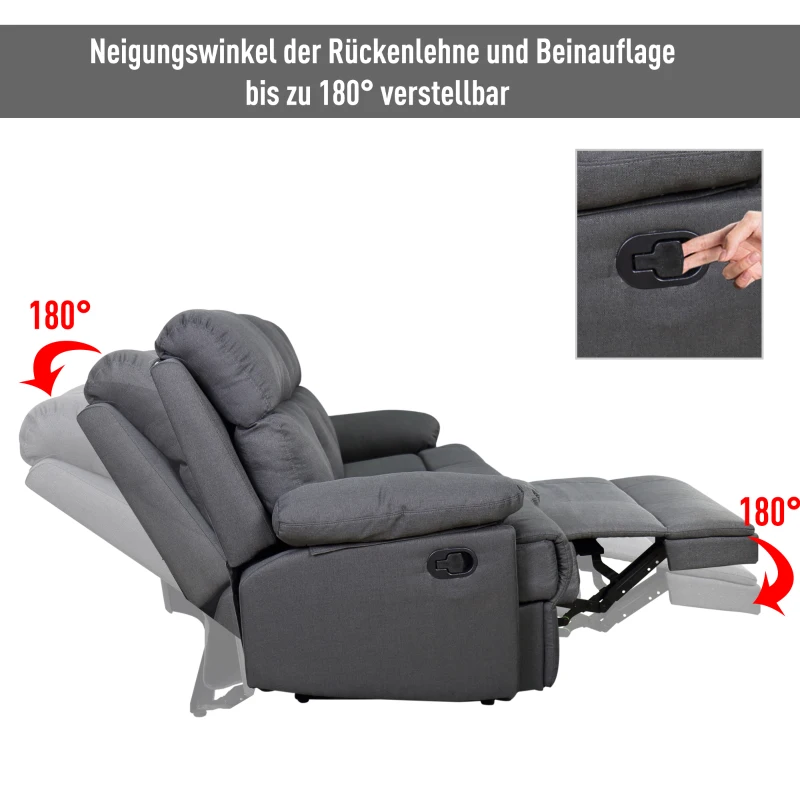 HOMCOM 3-osobowa sofa telewizyjna, sofa wypoczynkowa, funkcja rozkładania, kanapa telewizyjna, sofa TV, fotel, 180° regulowana, len, ciemnoszara, 195 x 97,5 x 99 cm