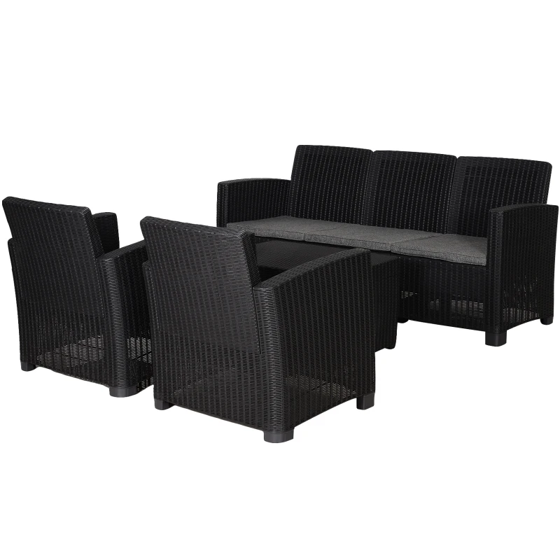 Outsunny® 4-częściowy Zestaw Mebli Ogrodowych Fotele Sofa Poduszki Stolik ze Schowkiem