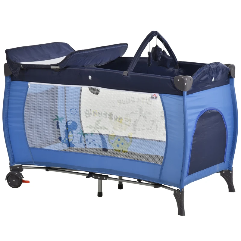 Składane łóżeczko turystyczne dla dzieci Materac do łóżeczka turystycznego Łóżeczko składane Łóżeczko dla niemowląt z kółkami niebieski