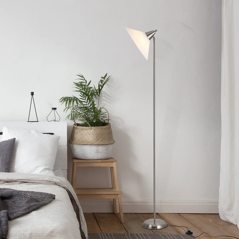 Lampa podłogowa HOMCOM z regulowaną głowicą, lampa stojąca, regulowana jasność, stal, kolor srebrny, 35 x 35 x 180 cm