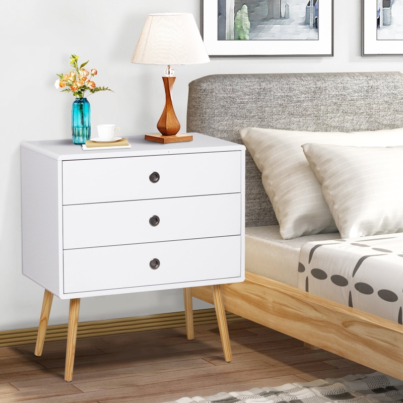 HOMCOM® SZAFKA NOCNA Z 3 SZUFLADAMI STOLIK SZAFKA DO PRZEDPOKOJU drewno biały 73 x 40 x 81,5 cm