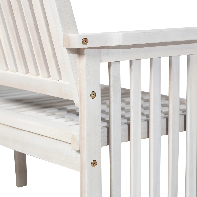 Outsunny® ŁAWKA OGRODOWA DREWNIANA Z PODŁOKIETNIKAMI STYL DWORKOWY 2-osobowa drewno akacjowe biała 117 x 63 x 90 cm