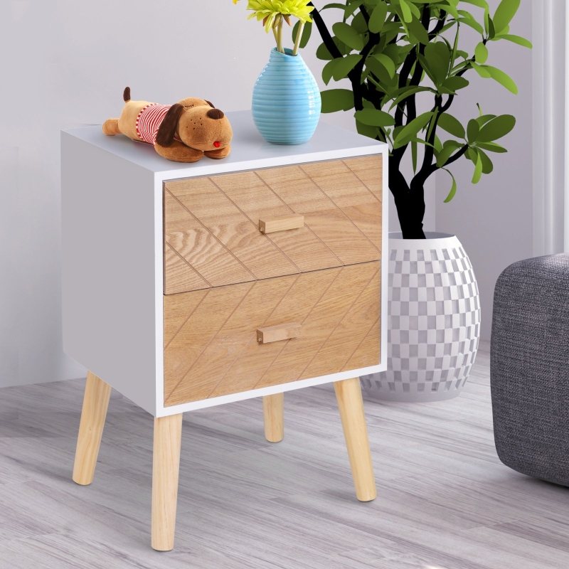 HOMCOM® SZAFKA NOCNA 2 SZUFLADY STOLIK SZAFKA DO PRZEDPOKOJU biały