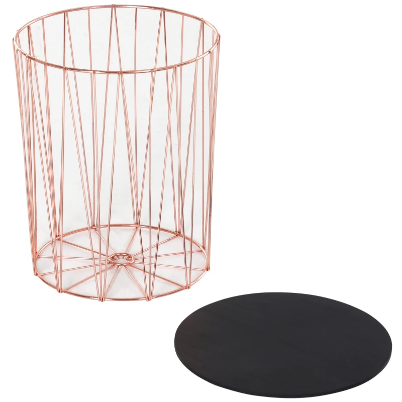 Stolik ze schowkiem HOMCOM, zestaw 2 szt., metalowy kosz z drewnianą pokrywą, stolik nocny, różowe złoto, Ø 40,7 x 49,5 cm, Ø 33,8 x 40,8 cm
