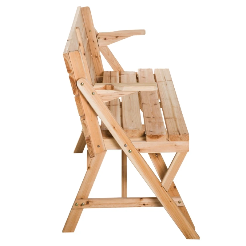 Outsunny® ZESTAW PIWNY 2 w 1 SKŁADANE MEBLE OGRODOWE  1 STÓŁ 2 ŁAWKI drewno jodłowe naturalny 138 x 130 x 73 cm