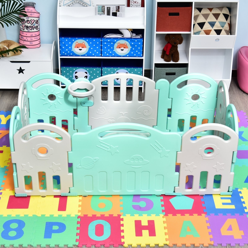 Kojec dziecięcy barierka 12 elementów siatka ochronna HDPE zielona 162 x 84 x 63 cm