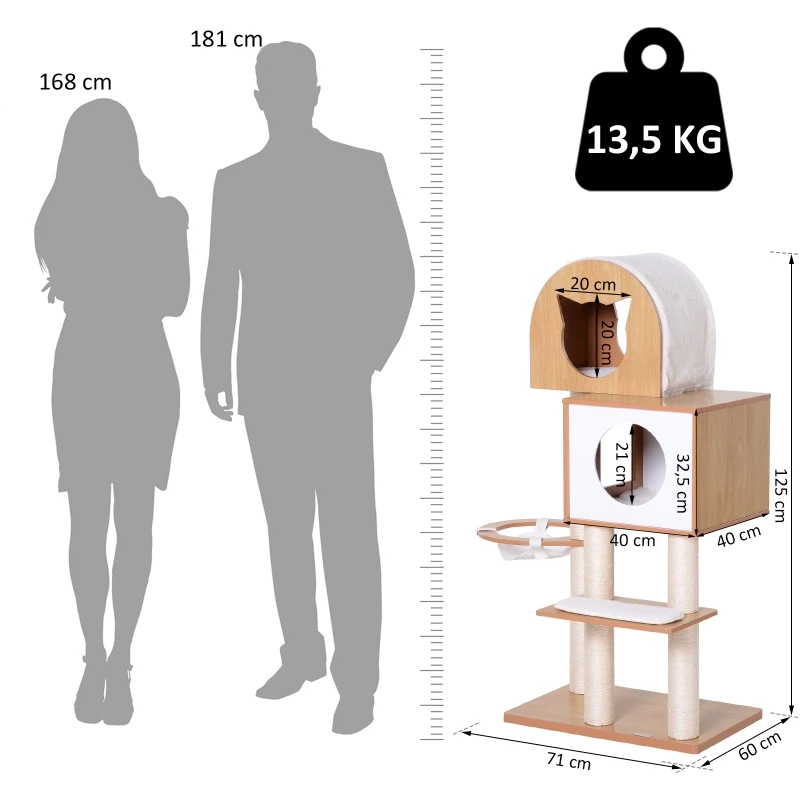 PawHut® Drzewko Drapak Dla Kota Domek Drzewko Do Wspinania Hamak Otwór Lina Z Sizalu MDF 60 x 71 x 125 cm