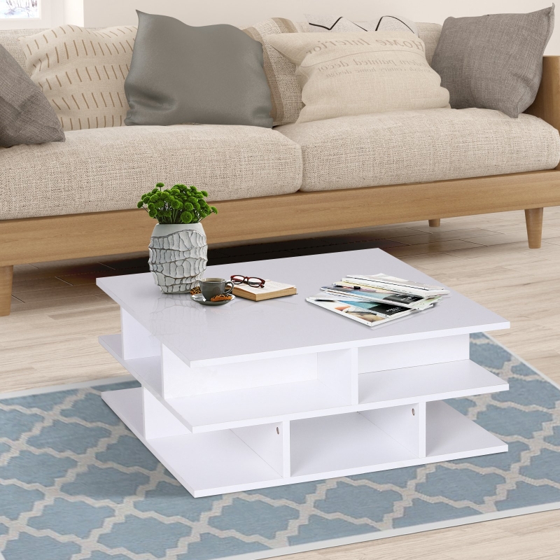 HOMCOM® STOLIK KAWOWY DO SALONU 12 PÓŁEK drewno biały 70 x 70 x 29 cm