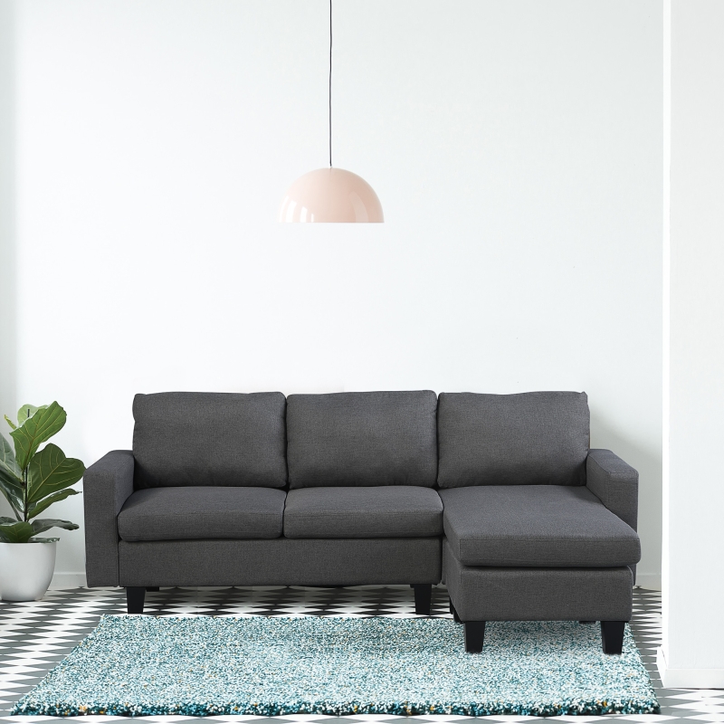 Narożnik sofa z tkaniny kanapa narożna z szezlongiem w kształcie litery L tkanina szara