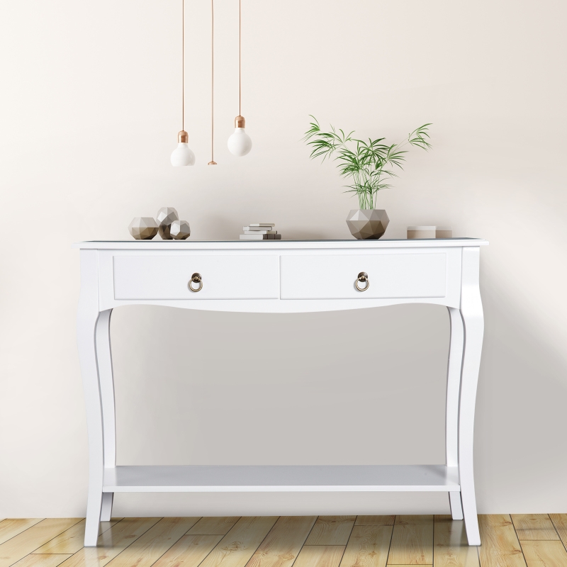 HOMCOM® STOLIK KONSOLA SIDEBOARD Z 2 SZUFLADAMI biały