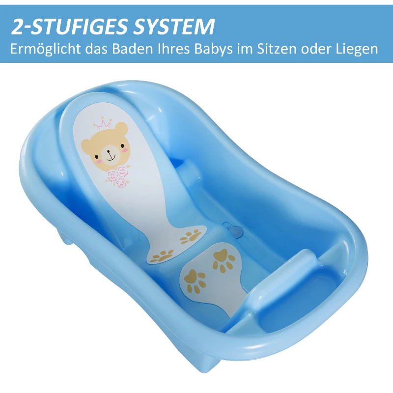 HOMCOM® WANIENKA KĄPIELOWA DLA DZIECI SIEDZENIE 2-POZIOMOWA niebieska