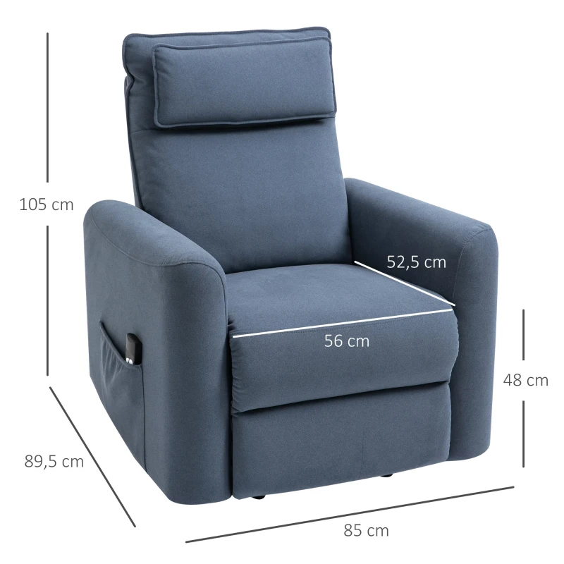 Fotel wypoczynkowy z funkcją wstawania Fotel TV z funkcją odchylania linen touch niebieski HOMCOM®