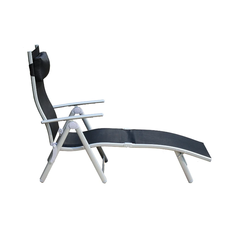 Outsunny LEŻAK PLAŻOWY SKŁADANY Z PODGŁÓWKIEM czarny