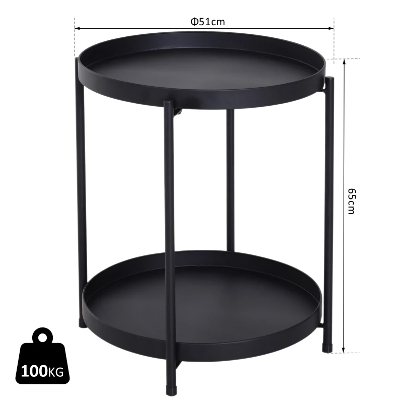 HOMCOM® ŁAWA STOLIK KAWOWY TACA metal czarny 51 x 65 cm (ØxW)