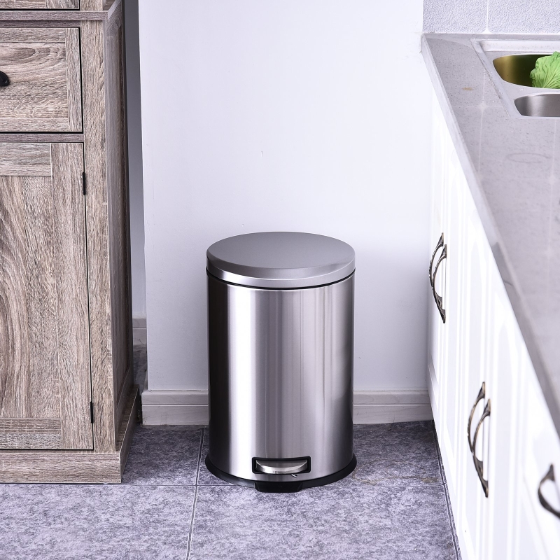 HOMCOM® Kosz na śmieci z pedałem 20 L z wiaderkiem wewnętrznym soft close stal nierdzewna PP Ø29,2 x H44 cm